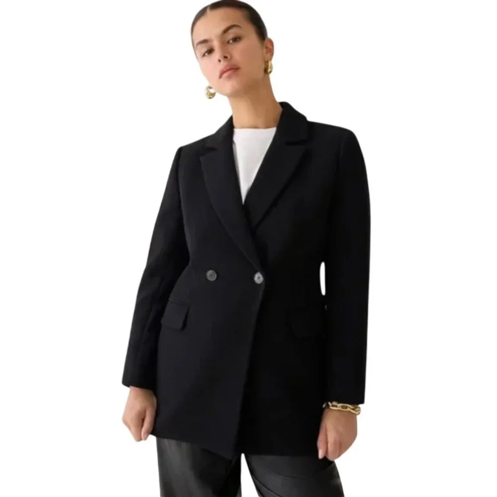 NWT JCrew Evening Blazer Jacket Womens 4 Black Italian Double Cloth Wool BM426